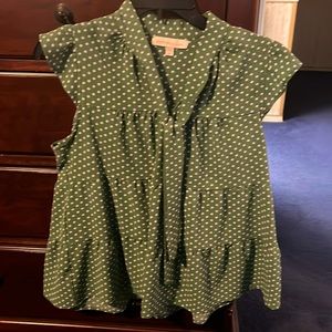 Green polka dot blouse